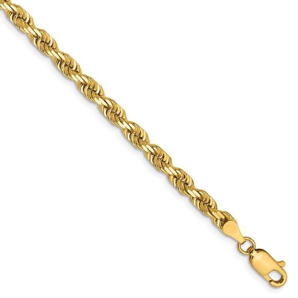 4mm 14k Yellow Gold D/C Quadruple Rope Chain Bracelet 7 Inch